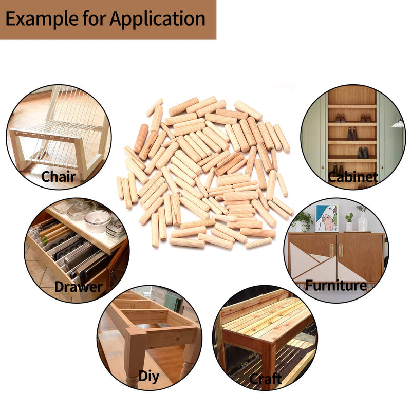 [Australia - AusPower] - 90 Pcs Wooden Dowel Pins, Straight Groove Wooden Dowel Pins with Beveled Ends Tapered, Easy Insertion, for Furniture Door Art Crafts Projects, M6 M8 M10 