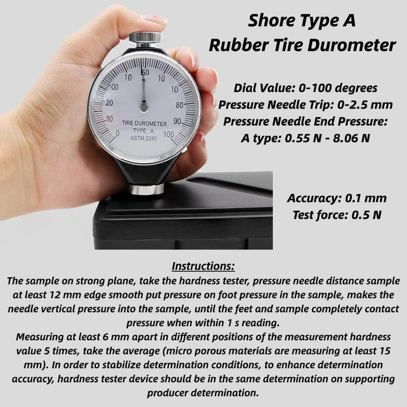 [Australia - AusPower] - Rubber Tyres Durometer Shore Type A/O/D Hardness Tester Gauge 0-100 HA (A) 
