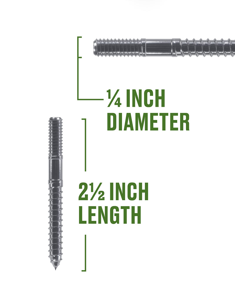 [Australia - AusPower] - Hillman Group Hanger Bolt, Hurricane Hardware, 25 Pieces, Rust-Resistant, Durable, Headless Fasteners, (1/4" x 2 1/2") Stainless Steel (707316) 