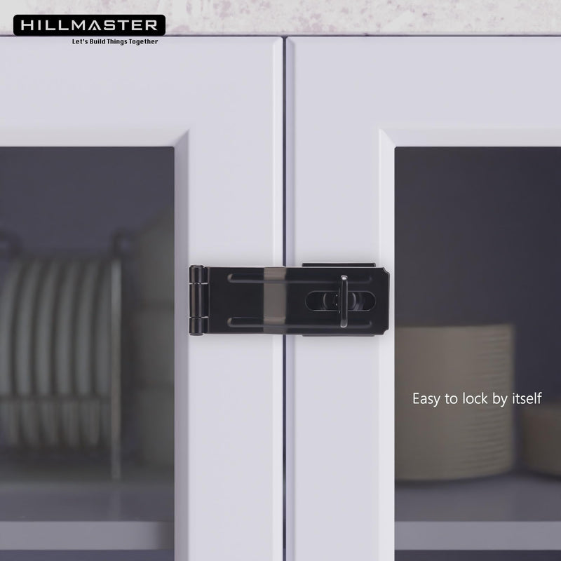 [Australia - AusPower] - Swivel Staple Safety Hasps, 4-1/2" Gate Door Hasp Latch with Twist Knob Safety Padlock Clasp Lock for Fence, Gate, Cabinet, Barn Door, Shed, Black 1 Pack 