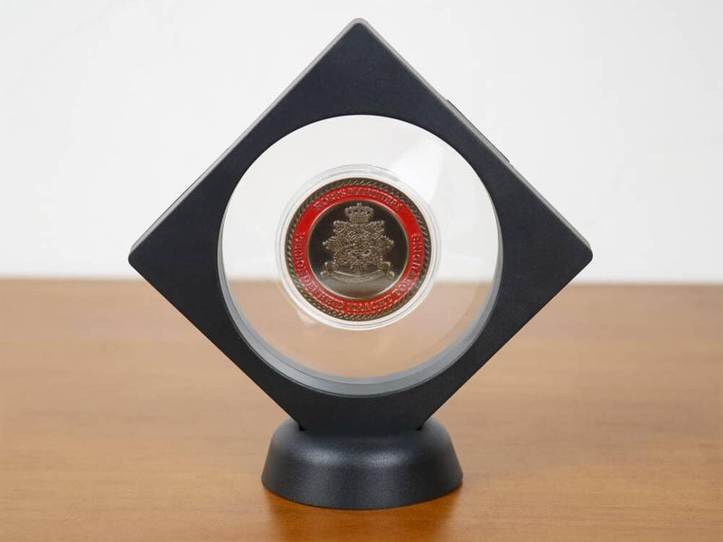 [Australia - AusPower] - 3.6" Clear Display Stand, 3D Floating Display Frame for Medallion Challenge Coin, Medal, Specimen, Stand Box, Jewelry Holder (Black) 