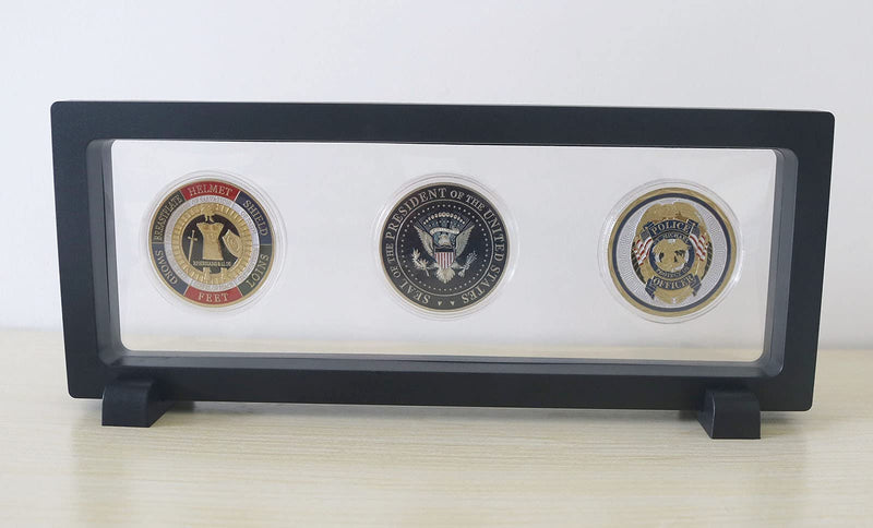 [Australia - AusPower] - Coin Display Frame, Clear 3D Floating Holder Box Case for Challenge Coins, Medals, Specimens, Jewelry, 9 Inch, Black, Rectangle 