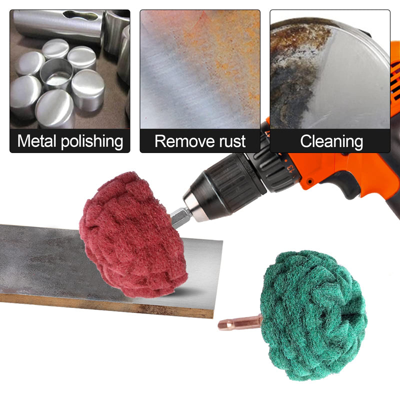 [Australia - AusPower] - 9PCS Scouring Pads Abrasive Buffing Polishing Wheel Drill Attachment Set, Non Woven Wheel Polishing Kit for Drill,Power Scrubber Drill Polishing Kit?Green red Gray) 1/4 Shank 