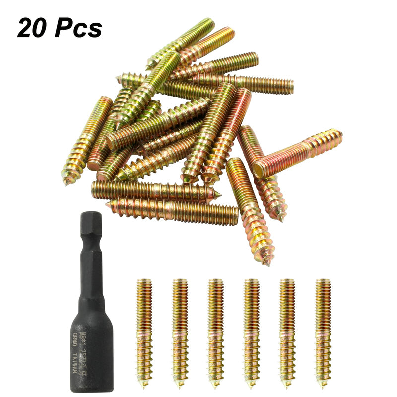 [Australia - AusPower] - 20PCS Hanger Bolts, M8 Double Ended Screws 2"(50mm) Length, M8 Dowel Screw for Wood Furniture, with (M8x1.25mm) Hanger Bolt Driver M8 2" Length 