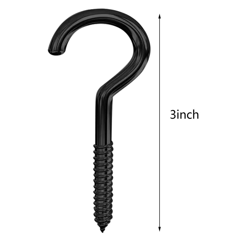 [Australia - AusPower] - 3 Inch Screws Hooks Ceiling Cup Hook Ring Screws for Indoor Outdoor Plant Hangers, Hanging Lights and Wires, Black 30 Pcs 