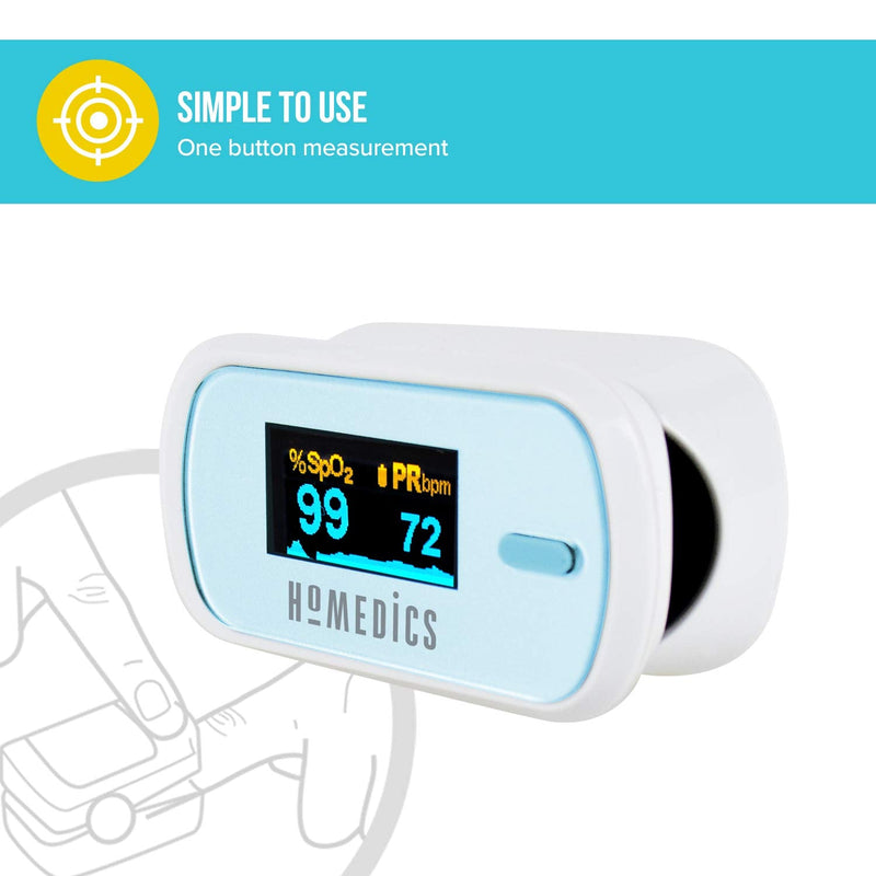 [Australia - AusPower] - HoMedics Pulse Oximeter / Finger Oximeter for Measuring Oxygen Saturation - Oxygen Meter Finger Including Pulse Rate, Perfusion Index and Pulse Bar - Practical Heart Rate Measurement for Home 