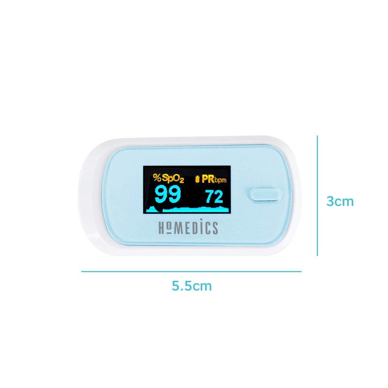 [Australia - AusPower] - HoMedics Pulse Oximeter / Finger Oximeter for Measuring Oxygen Saturation - Oxygen Meter Finger Including Pulse Rate, Perfusion Index and Pulse Bar - Practical Heart Rate Measurement for Home 