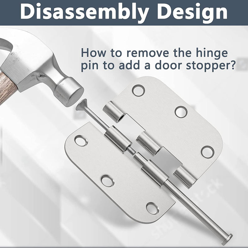 [Australia - AusPower] - 3 Pack Rounded Door Hinges Brushed Nickel 3.5 x 3.5 inch with 5/8 Radius, Satin Nickel 3 1/2 Interior Door Hinges, 3 ½"x 3 ½" Silver Hardware 3 Pack Brushed Nickel-5/8 Radius 
