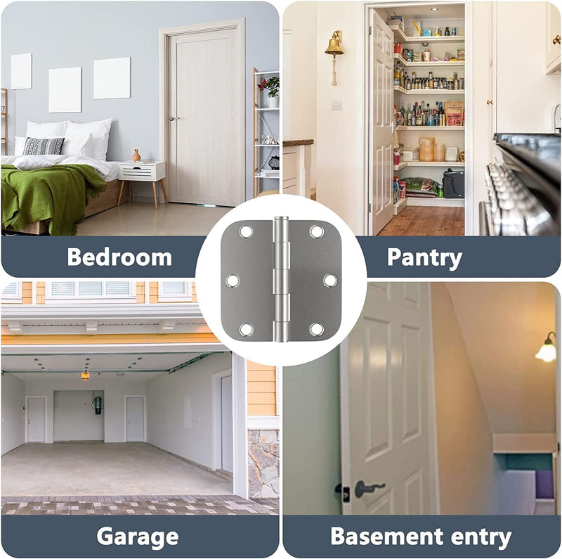 [Australia - AusPower] - 3 Pack Rounded Door Hinges Brushed Nickel 3.5 x 3.5 inch with 5/8 Radius, Satin Nickel 3 1/2 Interior Door Hinges, 3 ½"x 3 ½" Silver Hardware 3 Pack Brushed Nickel-5/8 Radius 