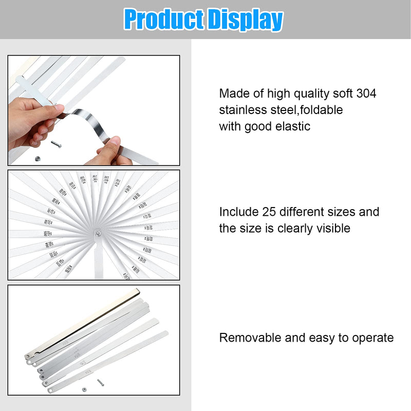 [Australia - AusPower] - Stainless Steel Feeler Gauge Measuring Tool Dual Marked Metric and Imperial Measuring (0.038-1.02 mm,25 Blades) 