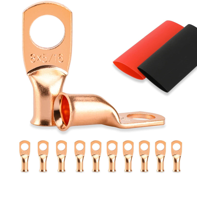 [Australia - AusPower] - 10PCS Battery Cable Ends, 8 Gauge Wire Connectors 5/16 Copper Wire Lugs, Bare Copper Eyelets with Heat Shrink Tubing by HOUSUN 8AWG*5/16" (M8) 10 