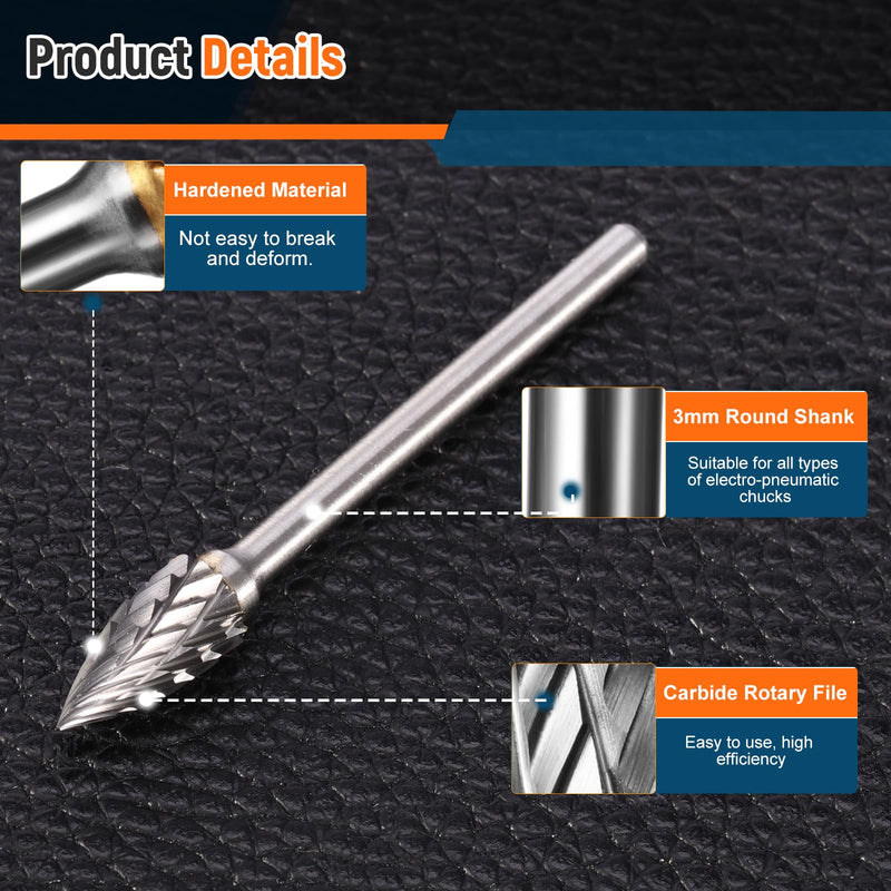 [Australia - AusPower] - HSEAMALL Carbide Burr with Double Cut Milling Cutter Set, Tungsten Carbide Rotary Cutter Metal Cutter 3 mm Shank Wood Cutter 10 PCS--3mm Schaft silver 