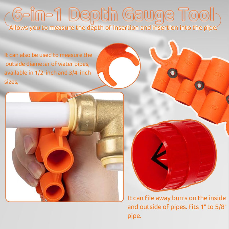 [Australia - AusPower] - 1/4'' - 1'' Depth Gauge and Pipe Deburring Tool Kit, 1/8'' to 1-5/8'' Inner Outer Reamer Pipe Tubing Chamfer Tool for PVC, PPR, CPVC, Brass, Aluminum Pipe 