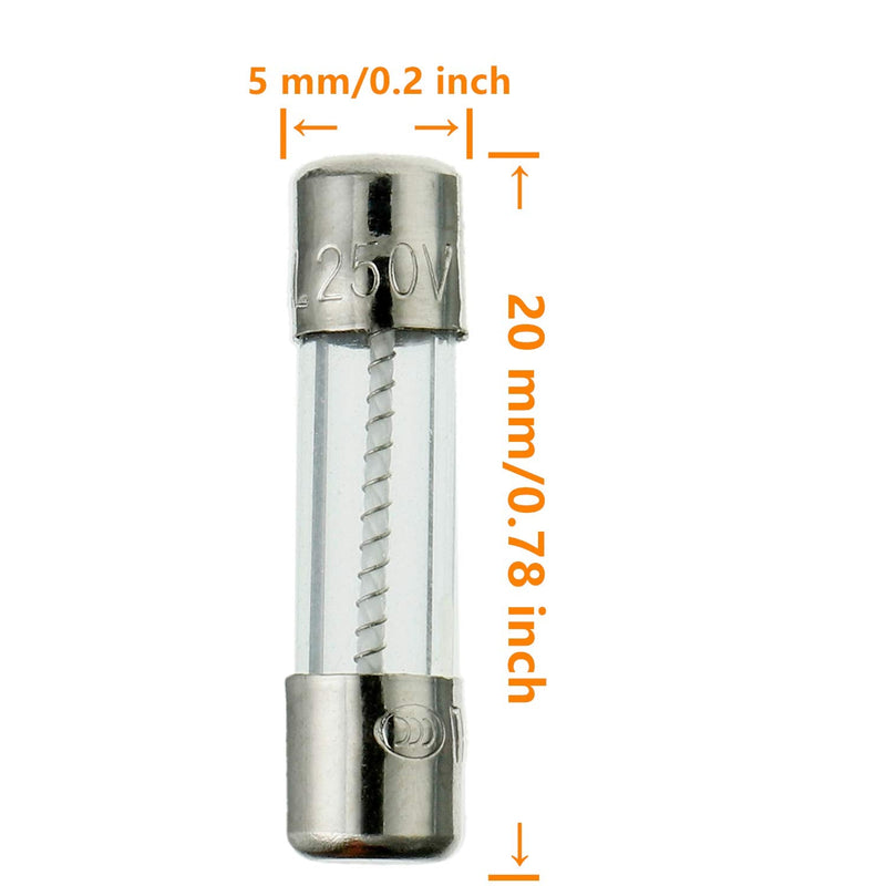 [Australia - AusPower] - HUAREW T2AL250V 20 Pcs 5x20mm slow blow glass fuse 2A 250V 0.2 x 0.78 inch time delay fuse 