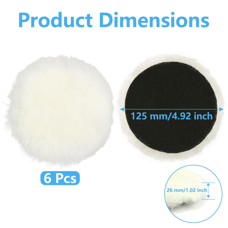 [Australia - AusPower] - Pack of 6 Polishing Pads 125 mm Lambswool Hood Polishing Attachment Angle Grinder Wool Polishing Hood with for Car Polisher Random Orbital Sander Polishing Machine 