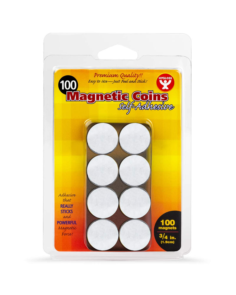 [Australia - AusPower] - Hygloss 100 Pcs Self-Adhesive Magnetic Dots - 3/4-Inch - Peel & Stick Magnet Circles for Crafts, Classroom & Refrigerators - Round Sticky Magnet Stickers, Pack of 100 100 Pieces Coins 