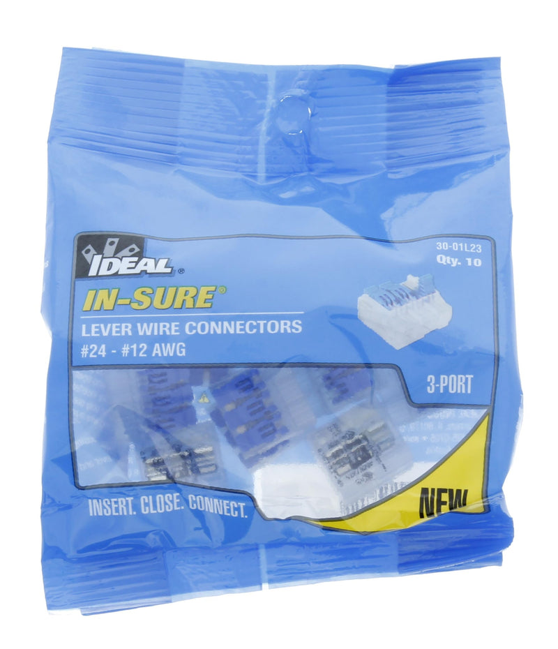 [Australia - AusPower] - IDEAL Electrical 30-01L23 in-Sure Lever Wire Connector 3-Port, 10/Bag 