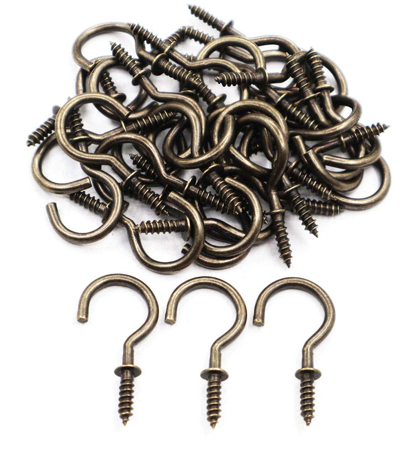[Australia - AusPower] - Antique Brass Ceiling Hooks 7/8'' Vintage Bronze Cup Hook Screw-in Light Hooks (40 Pack) 7/8 Inch 40 