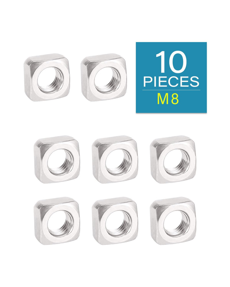[Australia - AusPower] - M8 Square Nuts - IMScrews 304 Stainless Steel Square Nuts - Durable Fasteners for Home Repairs and Professional Engineering Pack of 10 M8 