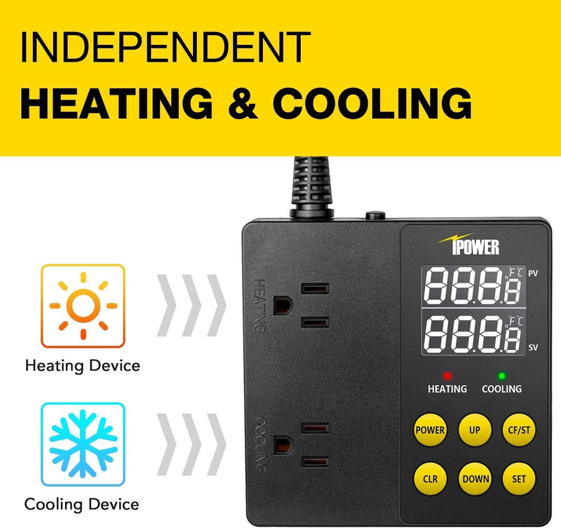 [Australia - AusPower] - iPower Professional Digital Heating and Cooling Temperature Controller for Seed Germination, Reptiles and Brewing Breeding Fermenter Greenhouse, Grow Tent, 1875W 
