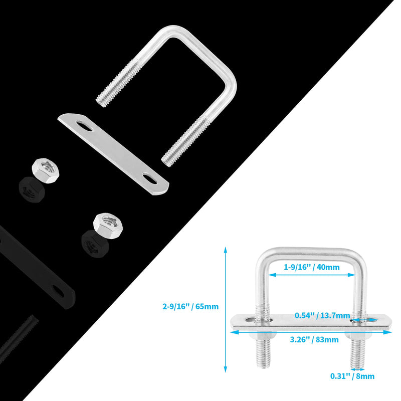 [Australia - AusPower] - 2Pcs Stainless Steel Square U-Bolt Clamp M8x40x65mm - (Thread Size x Inner Width x Length), Mini Metal U Bolts Pole U Bolt Brackets for Camper Trailer Marine Boat 