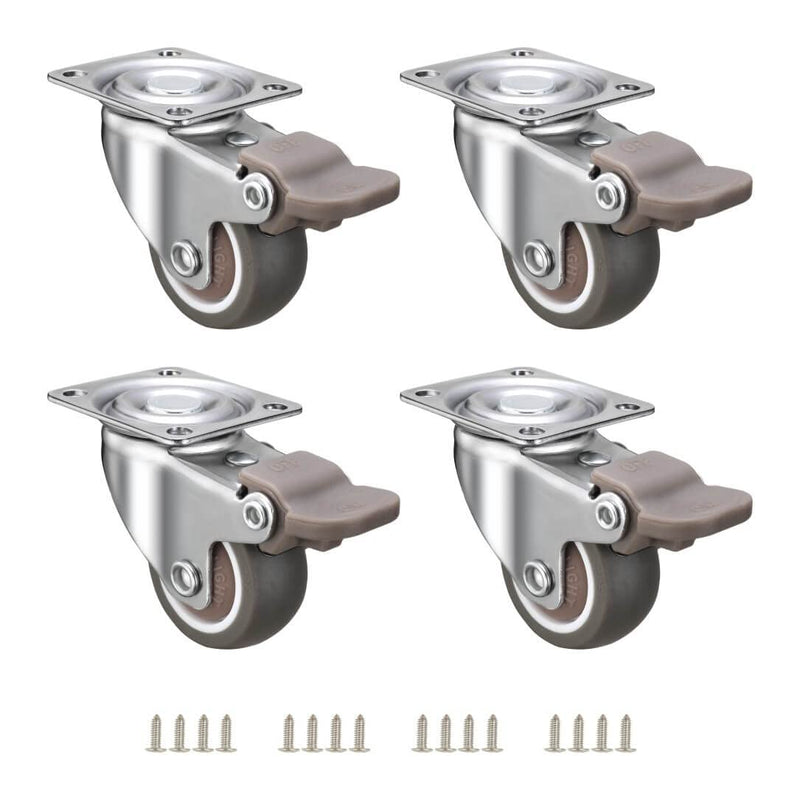 [Australia - AusPower] - 1 inch Casters Set of 4, Rubber Small Caster Wheels for Furniture, Heavy Duty Mini Castors for Furniture, Durable Low Profile Locking Furniture Casters, No Noise Top Plate Swivel Wheels 