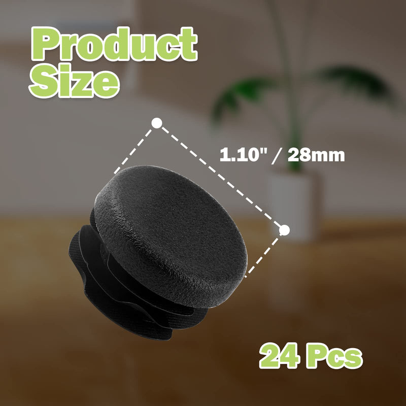 [Australia - AusPower] - 24 Pcs 1-1/8" Round Plastic Plug, Black Round Plastic End Cap Furniture Finishing Plug for Pipe Post, Chairs and Furniture 24 1-1/8 Inch 