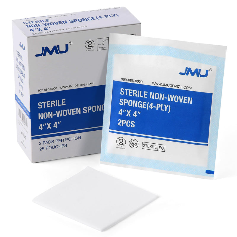 [Australia - AusPower] - JMU Sterile Gauze Pads 4x4, Highly Absorbent Non-woven Sterile Gauze Sponges, 25 Packs, 50 Pcs Total 4"x4" 