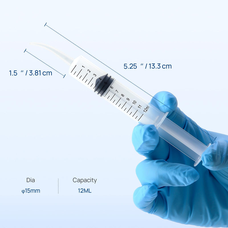 [Australia - AusPower] - JMU 10 Pcs Dental Irrigation Syringe with Curved Tip, 12cc Wisdom Teeth Syringe with Measurement, Curved Syringe Dental, Tonsil Stone Syringe for Dental Care Lab 12cc (12ml) 10.0 