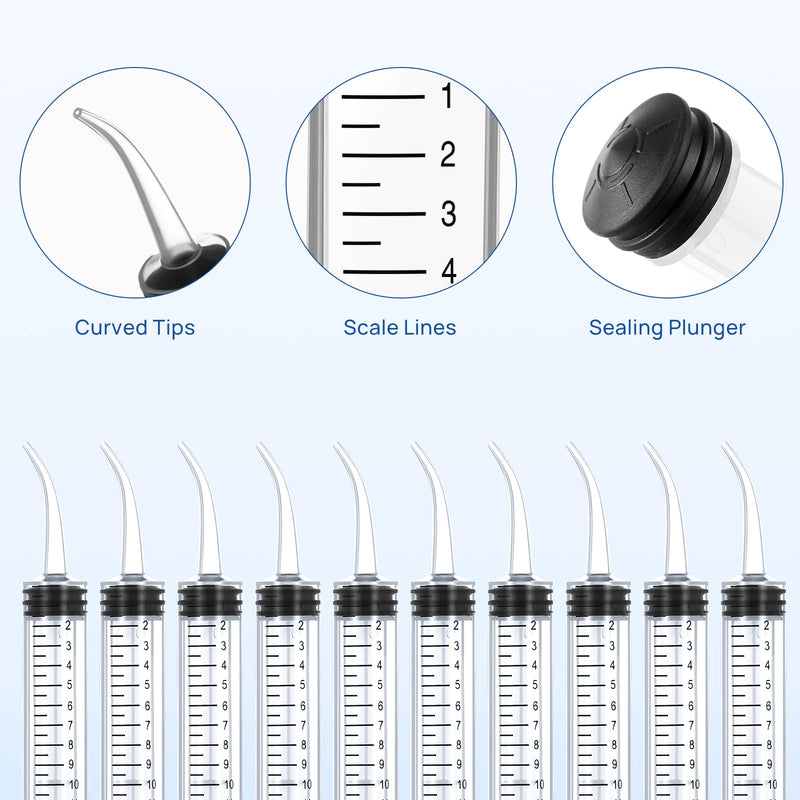 [Australia - AusPower] - JMU 10 Pcs Dental Irrigation Syringe with Curved Tip, 12cc Wisdom Teeth Syringe with Measurement, Curved Syringe Dental, Tonsil Stone Syringe for Dental Care Lab 12cc (12ml) 10.0 