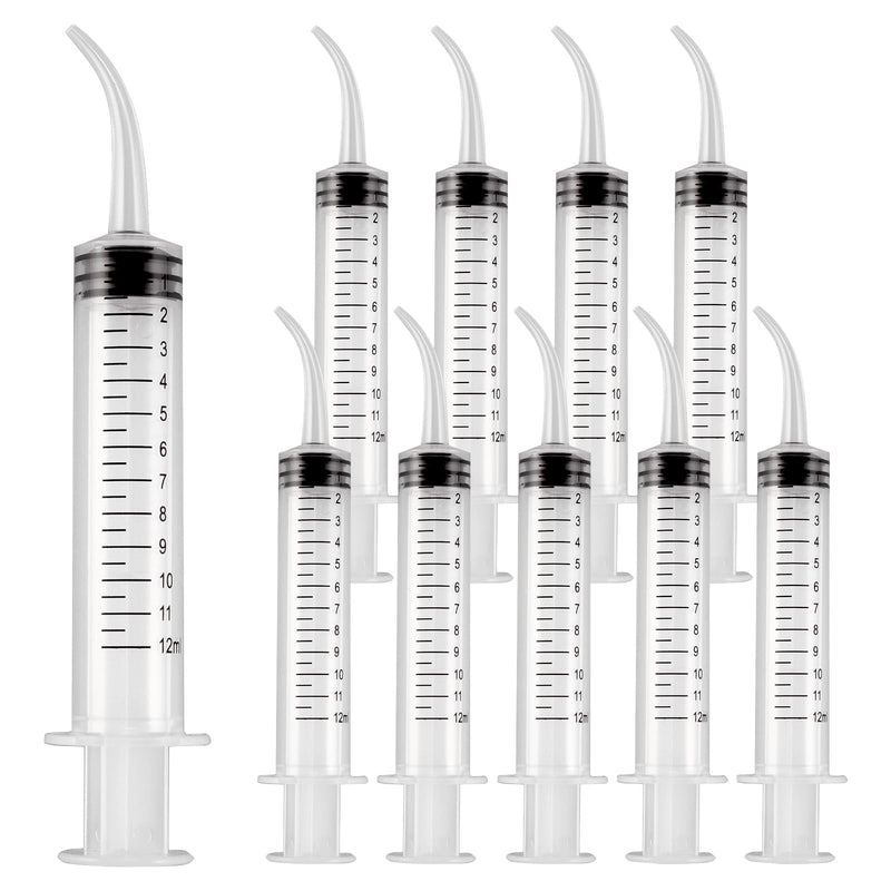 [Australia - AusPower] - JMU 10 Pcs Dental Irrigation Syringe with Curved Tip, 12cc Wisdom Teeth Syringe with Measurement, Curved Syringe Dental, Tonsil Stone Syringe for Dental Care Lab 12cc (12ml) 10.0 
