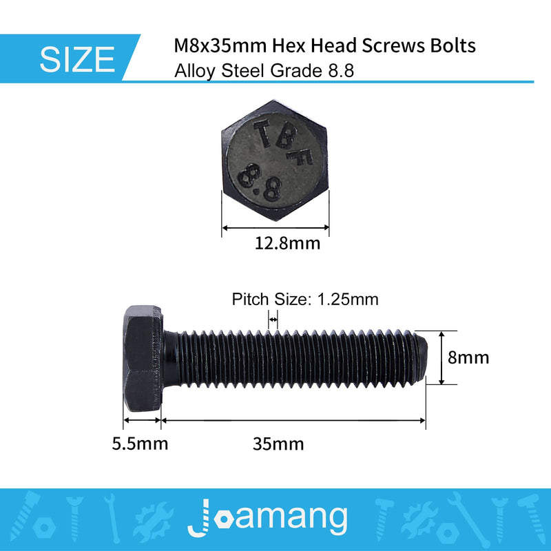[Australia - AusPower] - M8 x 35mm Hex Head Screw Bolt, Alloy Steel Grade 8.8, Black Oxide Finish, Full Thread, Hexagon Head Bolts, Quantity 15 M8 x 35mm(15PCS) 