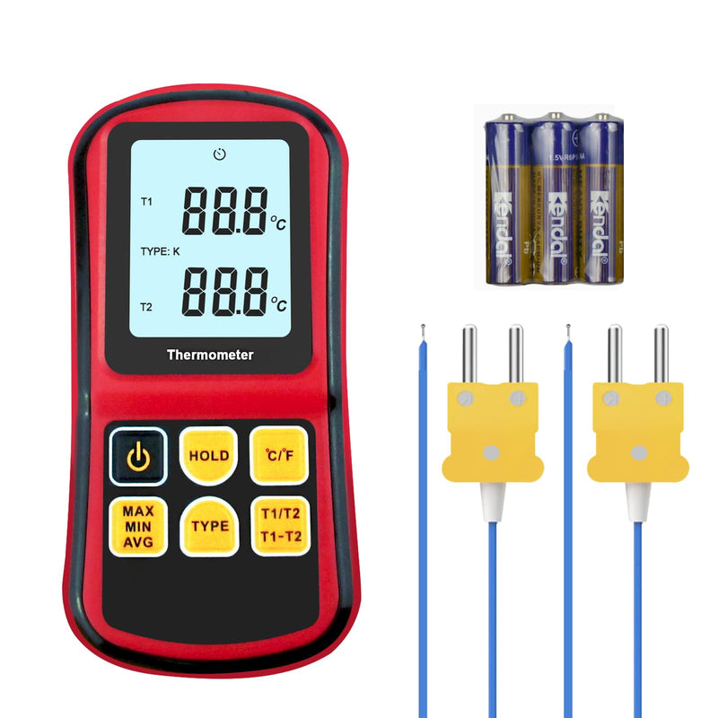 [Australia - AusPower] - Digital K Type Thermocouple Thermometer, Dual Channel Thermometer with Two K Type Thermocouples Probes LCD Display Temperature Tester for K/J/T/E/R/S/N Type(-238~3212°F) 