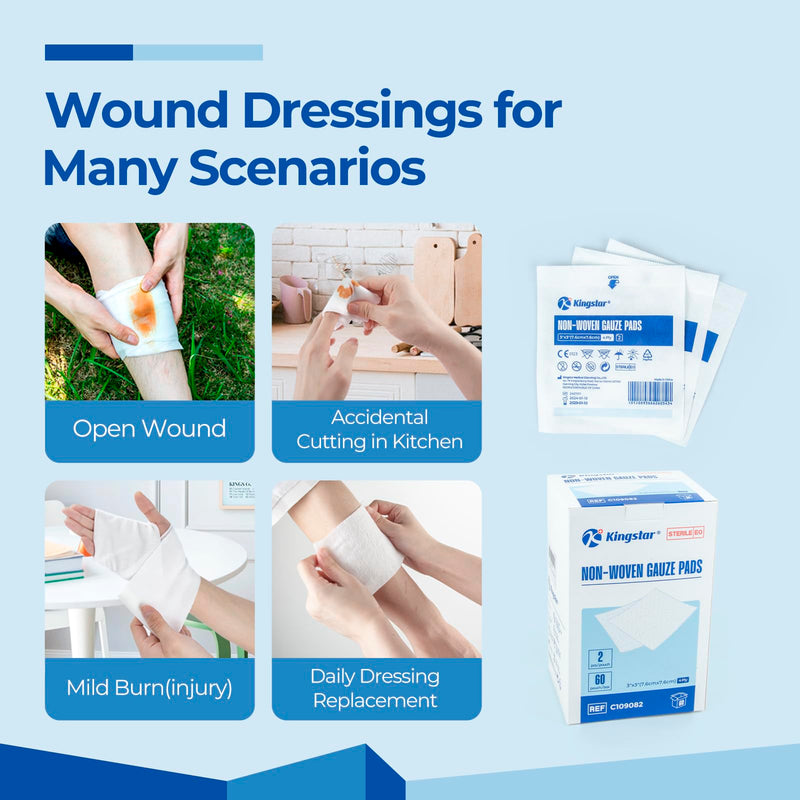 [Australia - AusPower] - Sterile Nonwoven Gauze Pads, 3"x 3" Wound Dressing, 60 Packs - 120 Pieces Superior Soft Sponge Pads, Higher Absorbent Gauze Compresses for Trauma or Post-Operative Wound Care 3"*3" 