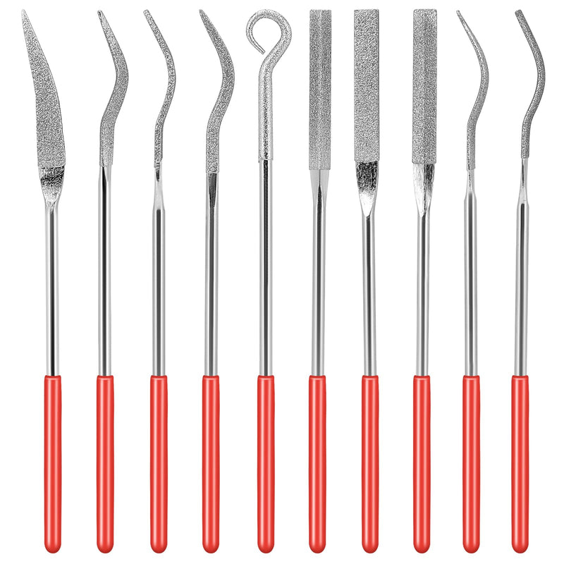 [Australia - AusPower] - 10Pcs Small File Set Diamond Needle File Set, Curved Files Tool, Mini Metal File Diamond File, Miniature and Model Files, File Jewelry Stone Carving Tools(140mm/5.5inch) 