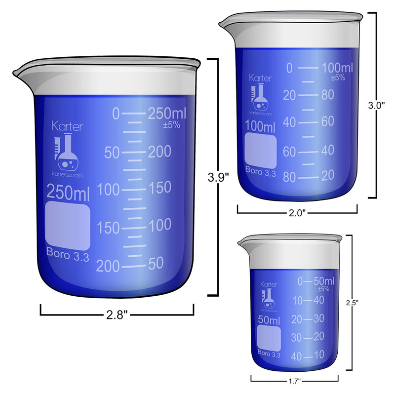 [Australia - AusPower] - Karter Scientific, 3.3 Boro, Griffin Low Form, Glass Beaker Set - 6 Sizes - 10ml, 50ml, 100ml, 250ml, 500ml, 1000ml 6-Piece Set Pack of 6 