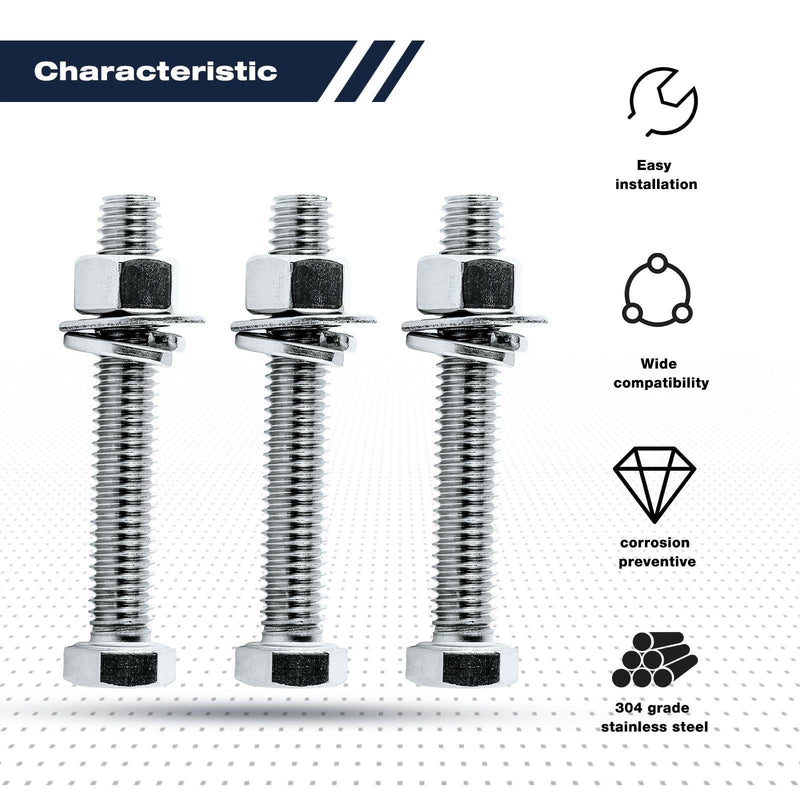 [Australia - AusPower] - (5Set) 3/8-16 x 3 Complete Set Hex Head Screw Bolts,Nuts,Flat washers,Spring Washers,Fully Threaded, Stainless Steel 18-8（304）, Bright Finish. (5Set)3/8-16 x 3" 