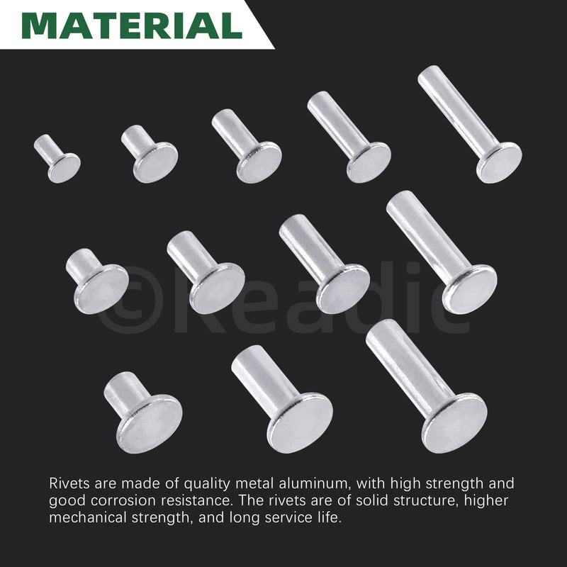 [Australia - AusPower] - Keadic 390Pcs M4 M5 M6 Aluminum Flat Head Semi-Tubular Rivets Assortment Set, 12 Sizes Silver Tone Metal Stud Fasteners for Leather Household Automobile Industry M4 M5 M6 Assortment Set 
