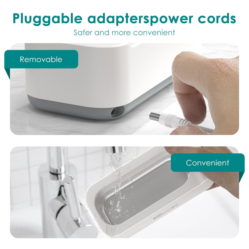 [Australia - AusPower] - KECOOLKE Ultrasonic Jewelry Cleaner, 400ml Sonic Cleaner with Digital Timer for Eyeglasses, Rings, Coins, Silver, Denture Ultrasonic Cleaner Solution for Gifts 