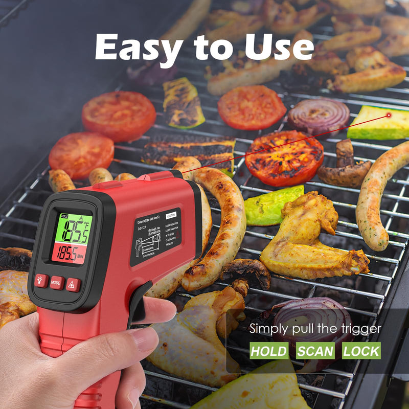 [Australia - AusPower] - KeeKit Digital Infrared Thermometer Gun, Upgraded Handheld Heat Laser Temperature Gun, IR Thermometer Temp Gun with Adjustable Emissivity for Cooking, BBQ, Fridge(Not for Human) 