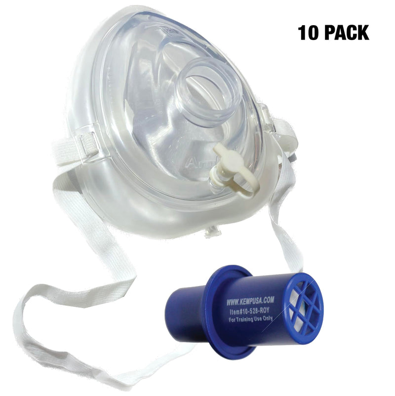 [Australia - AusPower] - Kemp USA Adult and Child CPR Mask with Training Valve for CPR Training Classes - 10 Sets of Masks and Disposable Training Valves 