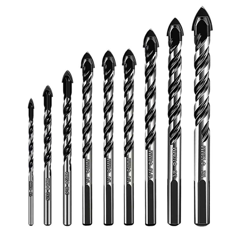 [Australia - AusPower] - 9-Piece Glass Drill Set, Professional Tile Drill Glass Drill Set (3/4/5/6/6/6/8/10/12 mm), for Various Materials, Tiles, Glass, Ceramic, Porcelain, Wood, Mirrors and Masonry 