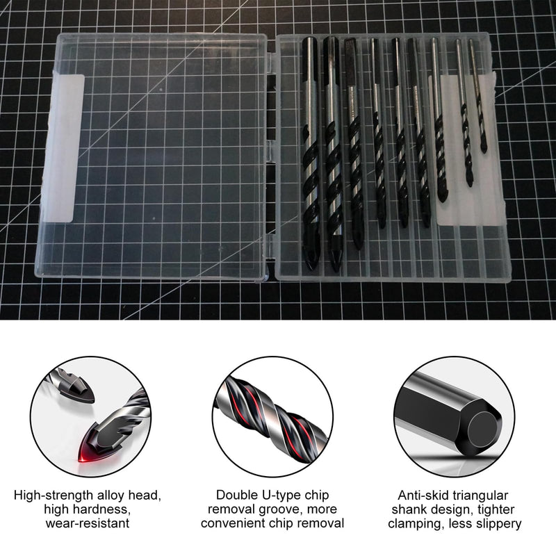 [Australia - AusPower] - 9-Piece Glass Drill Set, Professional Tile Drill Glass Drill Set (3/4/5/6/6/6/8/10/12 mm), for Various Materials, Tiles, Glass, Ceramic, Porcelain, Wood, Mirrors and Masonry 