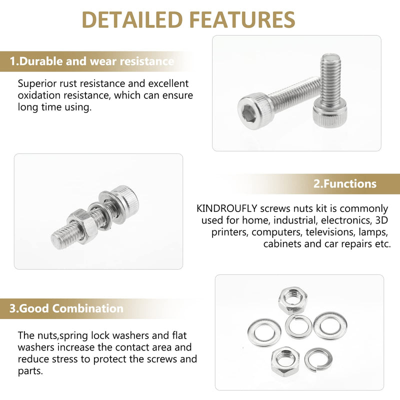 [Australia - AusPower] - 212 Pieces M5 x 6/8 /12/16 /20/25 /30mm Hex Socket Head Cap Screws Nuts Washers Assortment Kit, 304 Stainless Steel, Fully Machine Thread 