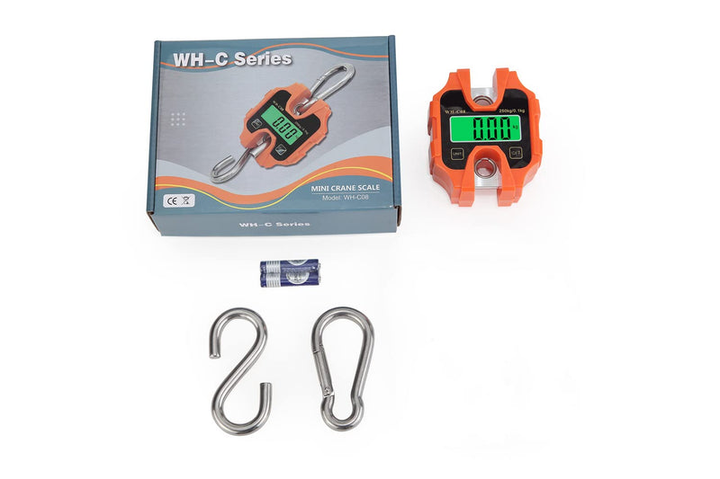 [Australia - AusPower] - Klau Portable Crane Scale 250 kg / 500 lb Heavy Duty Digital Hanging Scales LCD Display with Backlight for Home Farm Hunting Outdoor Orange Stainless Steel 