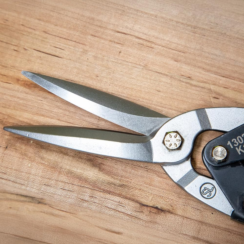 [Australia - AusPower] - Klein Tools 1302S Aviation Tin Snips, Straight, Long Cut, Heavy Duty Metal Cutting Shears with Forged Steel Blade 