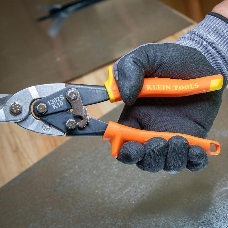 [Australia - AusPower] - Klein Tools 1302S Aviation Tin Snips, Straight, Long Cut, Heavy Duty Metal Cutting Shears with Forged Steel Blade 
