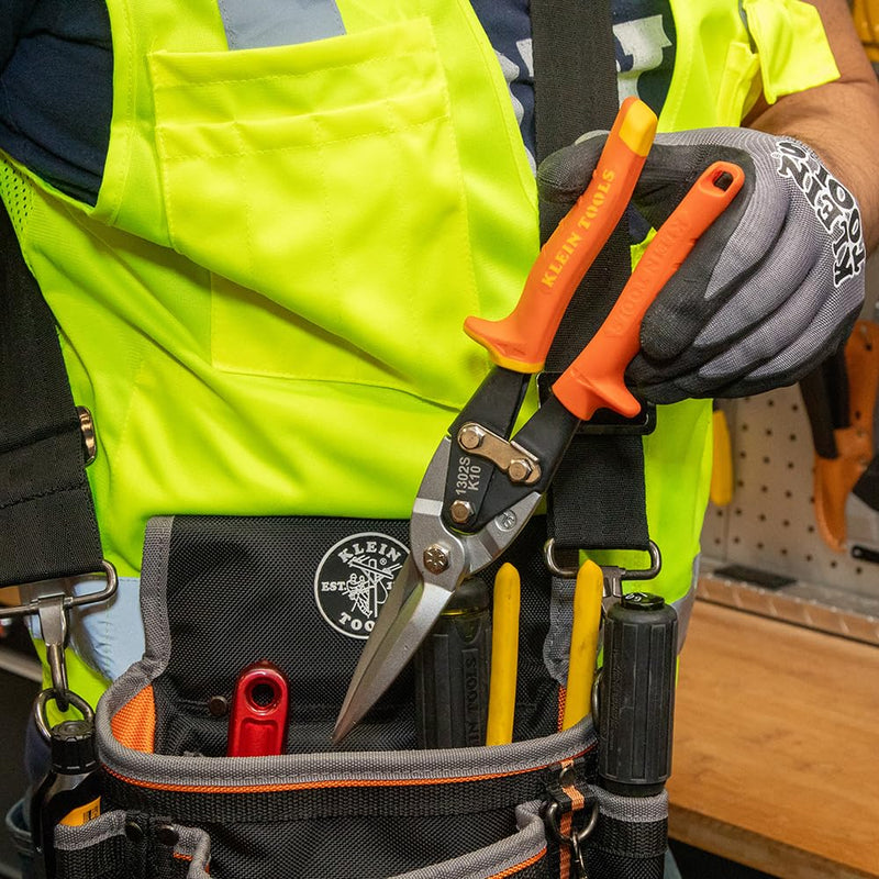 [Australia - AusPower] - Klein Tools 1302S Aviation Tin Snips, Straight, Long Cut, Heavy Duty Metal Cutting Shears with Forged Steel Blade 