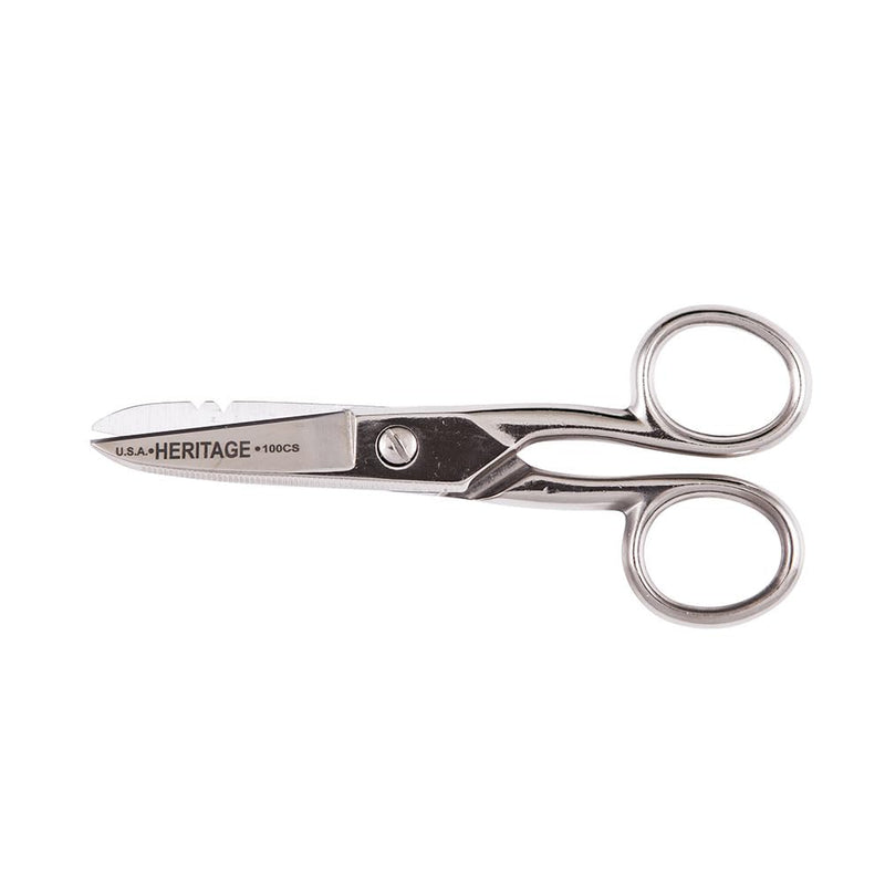 [Australia - AusPower] - Klein Tools 100CS Electrician Scissors, Serrated Scissors with Wire Stripping Notches, Made in USA 