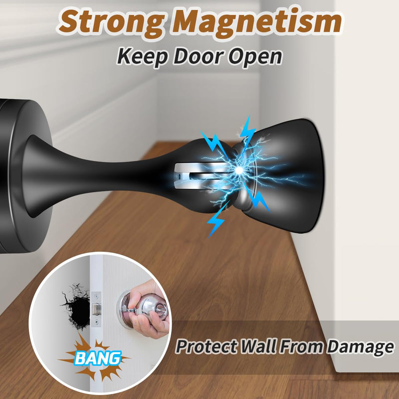 [Australia - AusPower] - KOLAKO Door Stopper, Magnetic Door Stops, Brushed Satin Nickel, 2 Pack Wall Floor Mounted Black Magnetic Door Catch Door Holder, Stainless Steel Soft-Catch Doorstop 